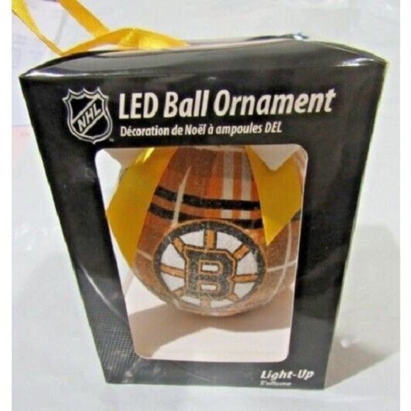 NHL Boston Bruins LED Ball Ornament Glitter Plaid by Team Sports America - Picture 3 of 6